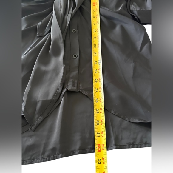 Heiress Beverly Hills Cocktail Black Satin Dress Shirt Mini Dress Long Sleeve S - Picture 6 of 11